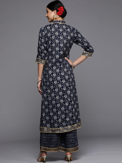 Libas Blue Printed Rayon A-Line Kurta