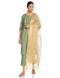 Aurelia Women's Cotton Green Solid Round Neck Straight Kurta Set