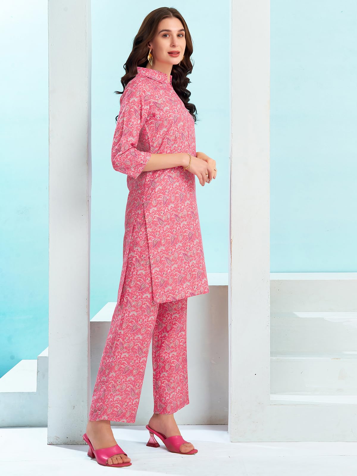 Selvia Co-ords Set for Women | Cotton Blend Top & Trouser Co-ords Set | Formal Co-ords Set for Women | Printed Two Piece Co-ord