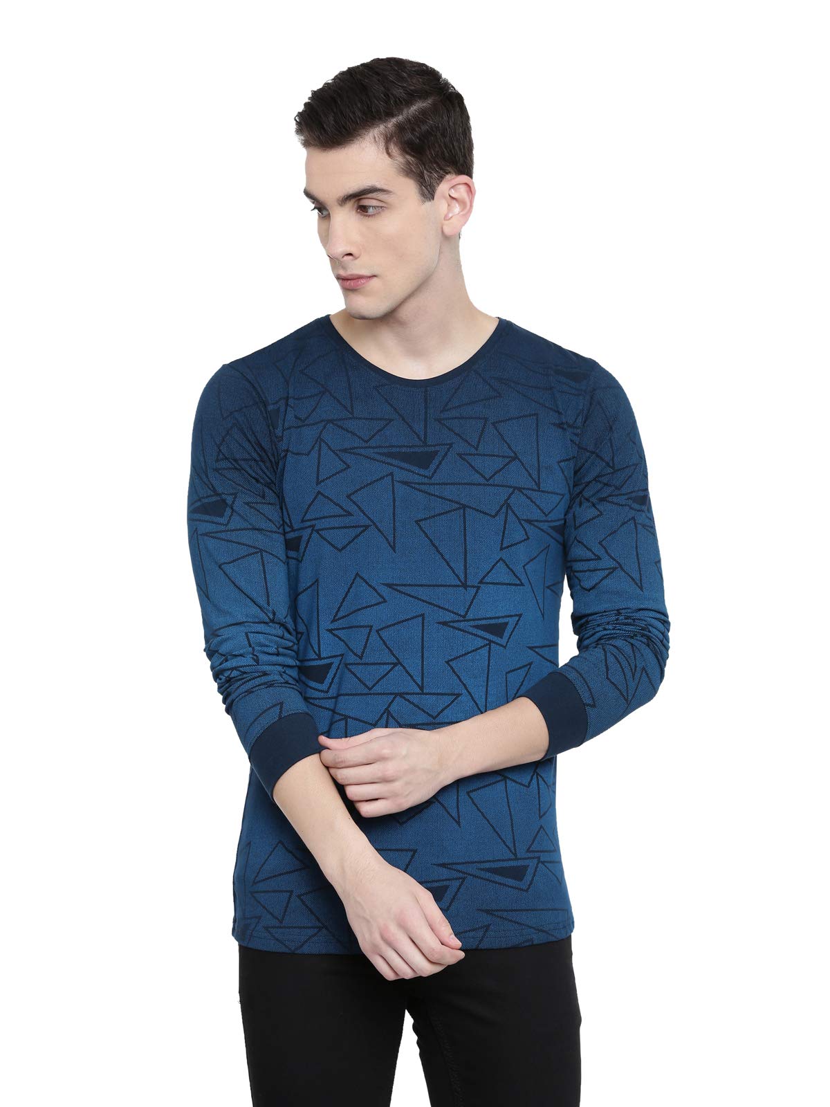 ADRO Men's Full Sleeve Cotton Printed T-Shirts (FR5-5-PRI-NB_Navy)