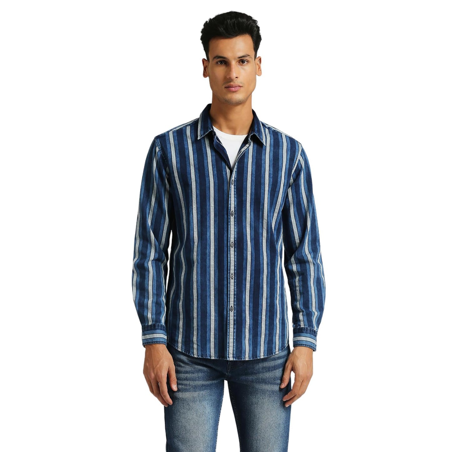 Pepe Jeans MenS Striped Regular Fit Shirt (Pm308591_Indigo Blue