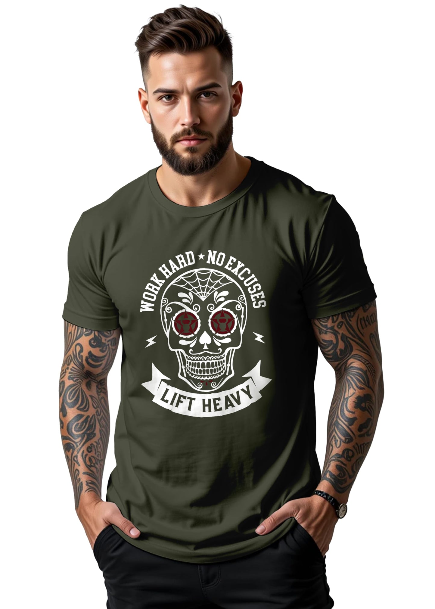 Peppyzone Mens Regular Fit T-Shirt (PZ-GYM153_Olive