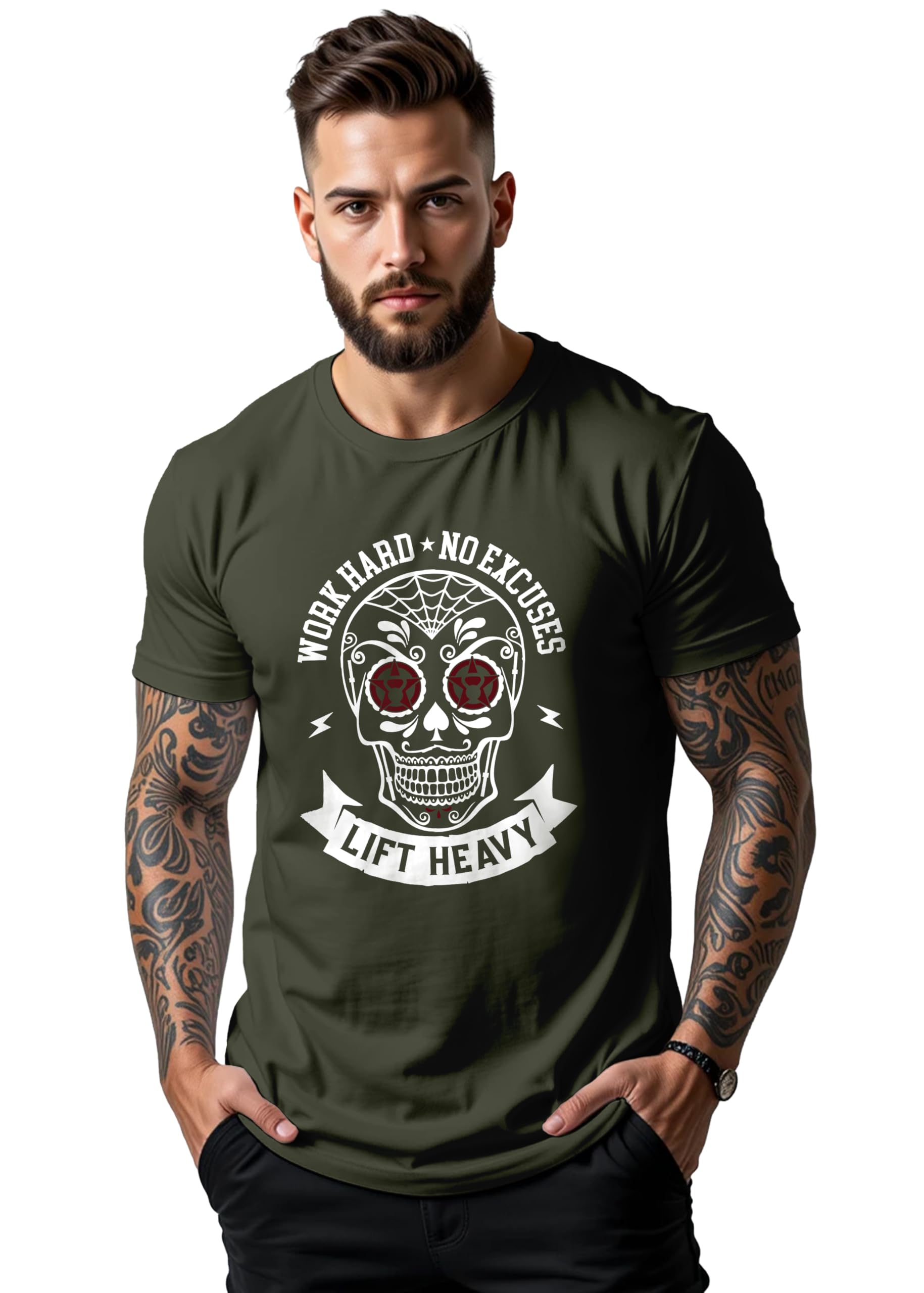 Peppyzone Mens Regular Fit T-Shirt (PZ-GYM153_Olive