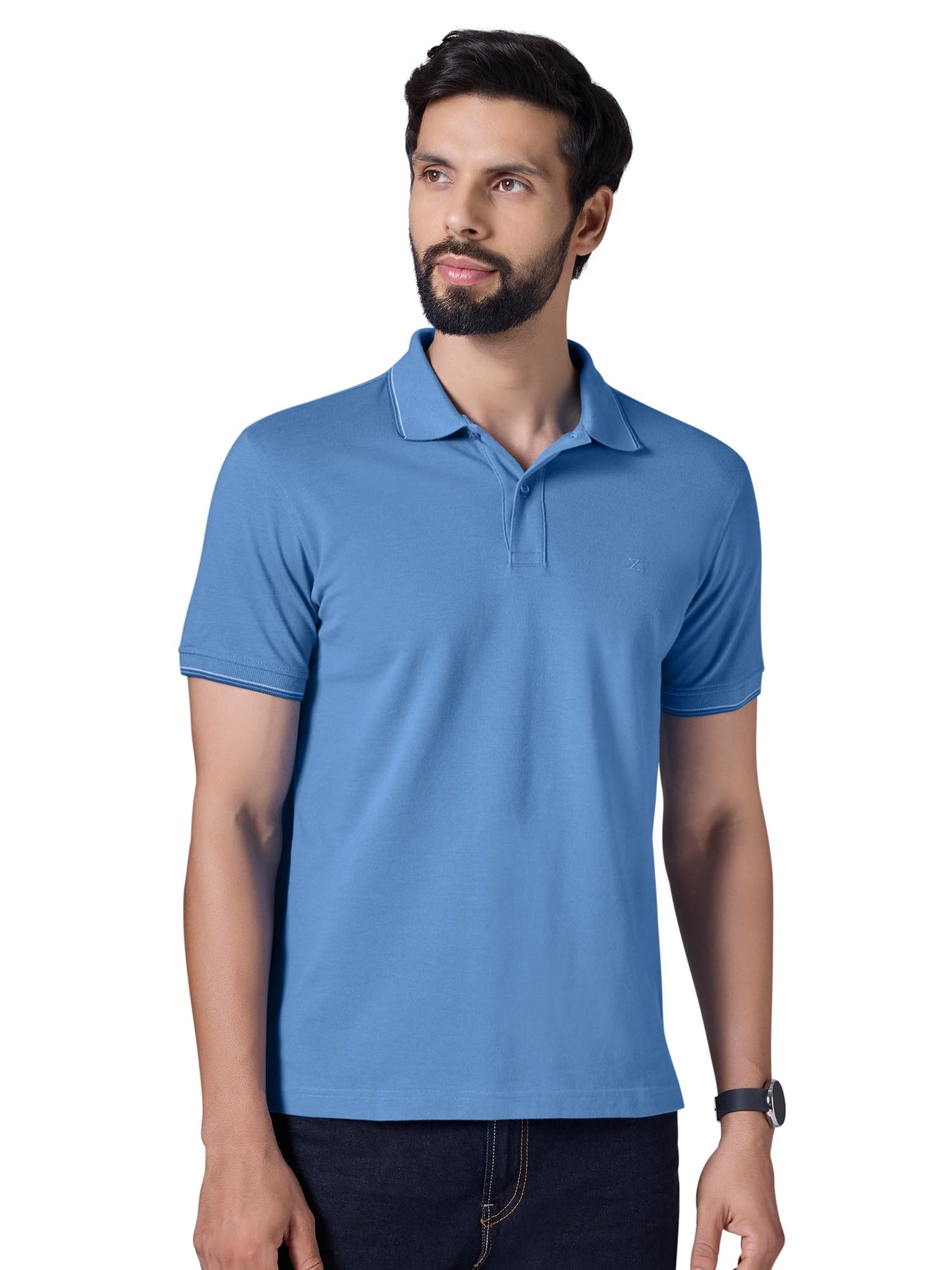XYXX Accent Solid Halfsleeve Polo Tshirt for Men French Blue