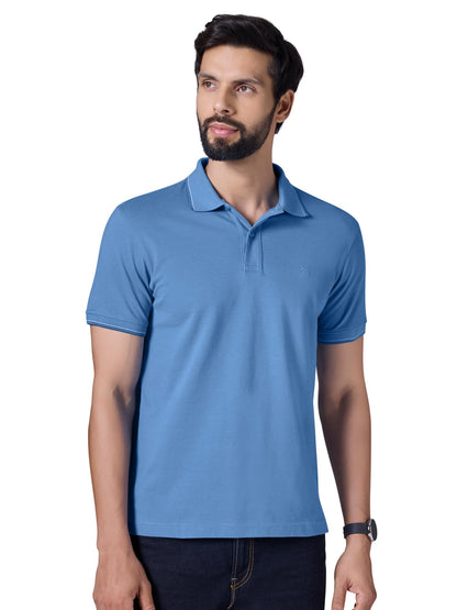 XYXX Accent Solid Halfsleeve Polo Tshirt for Men French Blue
