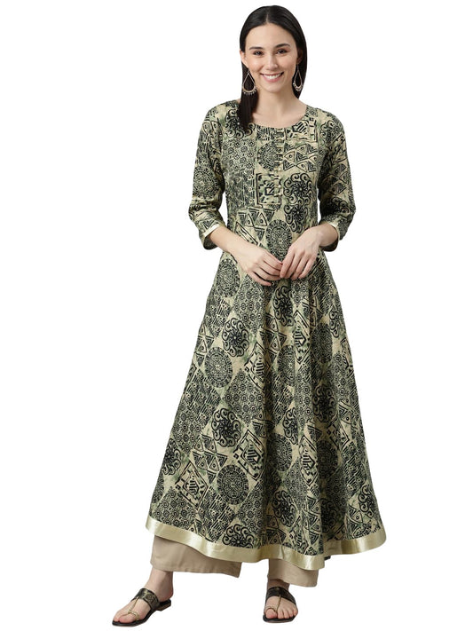 Libas Green Printed Silk Anarkali Kurta