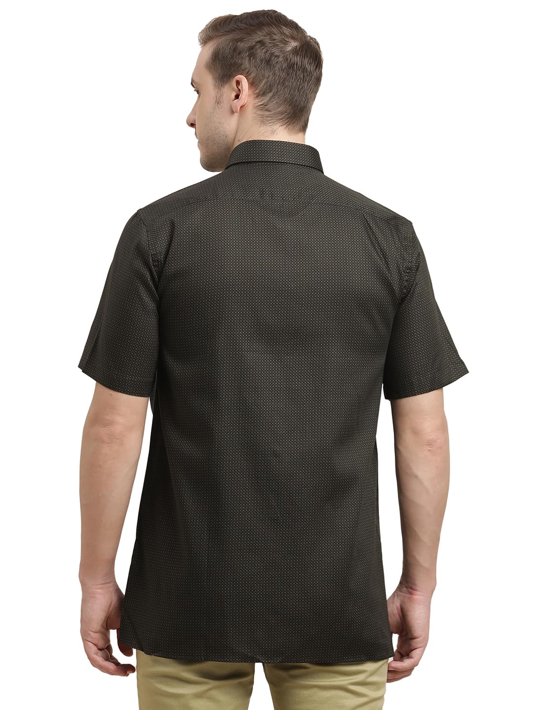 Turtle Men 100% Cotton Regular Fit Black Printed Half Sleeve Formal Shirt