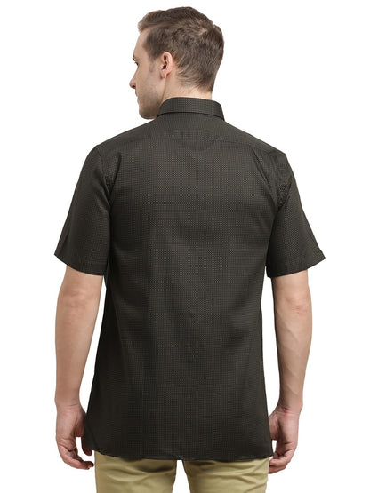Turtle Men 100% Cotton Regular Fit Black Printed Half Sleeve Formal Shirt