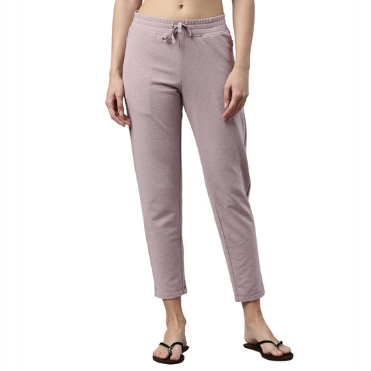 Enamor Essentials Womens Slim Fit Mid Rise Cotton French Terry Ankle Length Lounge Pants with Wide Waistband Drawstring & Side P