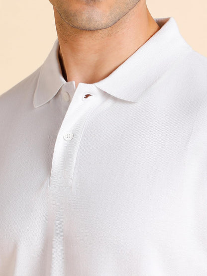 Dennis Lingo Mens Slim fit Solid White Polo T-Shirt