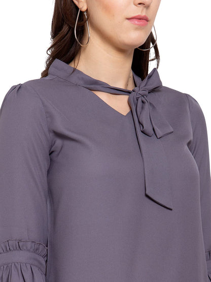 Style Quotient Women Solid Grey Polymoss Regular Smart Casual Top