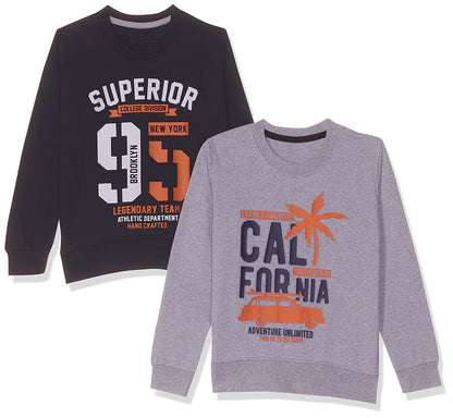 T2F Boys Cotton Printed Round Neck Sweatshirt (Pack of 2)