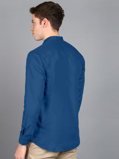Mildin MenS Cotton Blend Solid Shirt With Mandarin Chinese Collar Full Sleeve Curved Hemline Button Closure Slim Fit | Shirt Fo