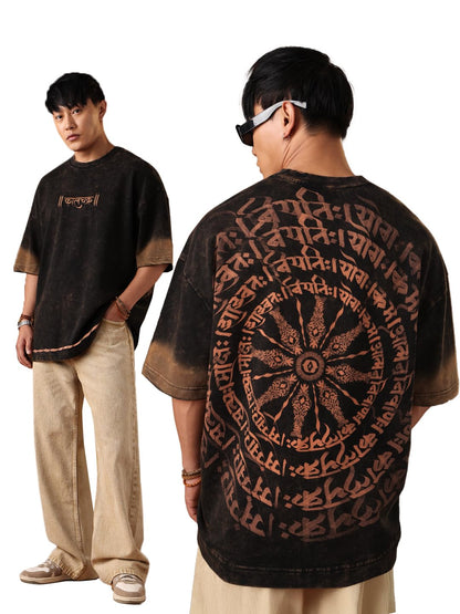 The Souled Store Kaal Chakra Men and Boys Short Sleeves Round Neck Black Embroidered Casual Streetwear Super Oversized T-Shirt