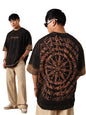 The Souled Store Kaal Chakra Men and Boys Short Sleeves Round Neck Black Embroidered Casual Streetwear Super Oversized T-Shirt