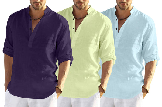 Bellstone MenS Solid Regular Fit Dress Shirt (Kurta800_Triple-P_Purple-L Yellow-Aqua