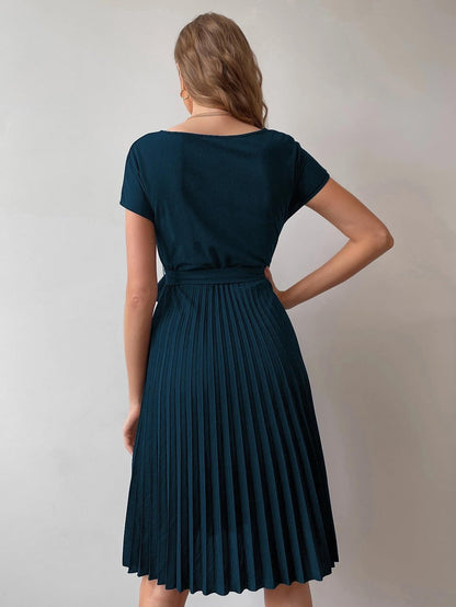 Tagas Women'S Polyester Fit And Flare Knee-Length Dress (Op-3008_Teal)