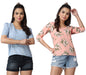 POPWINGS Casual Floral Printed Round-Neck Puff-Sleeves Tops Combo for Women