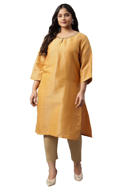 W for Woman Yellow Geometric Print Dobby Plus Size Kurta