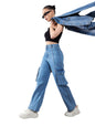 Dolce Crudo Womens Wide Leg High Rise Clean Look Regular Length Stretchable Patch Pocketed Denim Jeans (DOSS24DEN67-05-115-26,