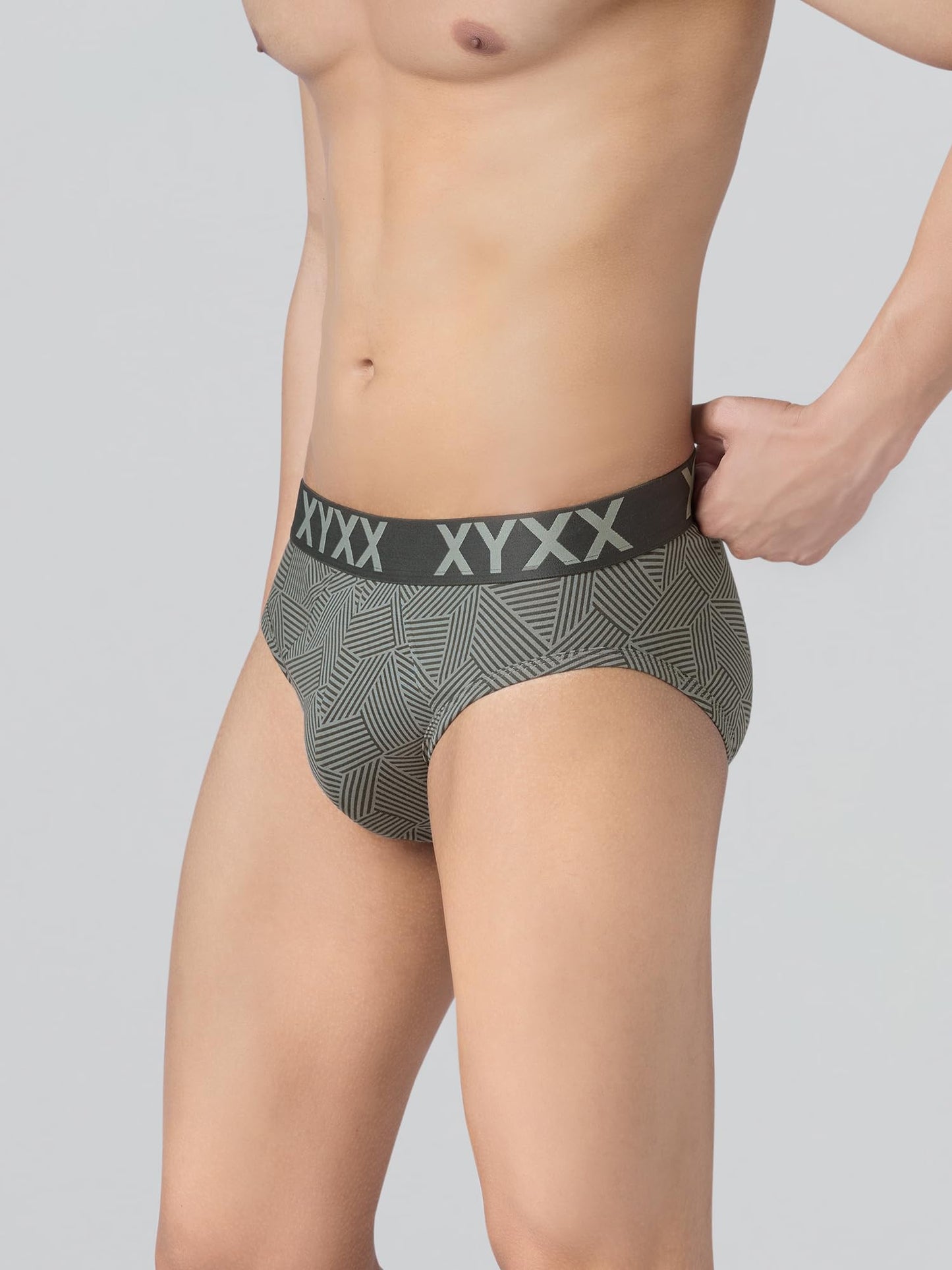 XYXX Mens Blend Geometric (Pack of 2) Cotton Modal Matrix Brief_2_Linear Grey+Cascade Blue
