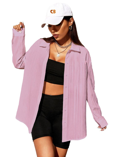 CB-COLEBROOK Womens Textured Loose Fit Button Down Shirt (WO-1035_Mauve