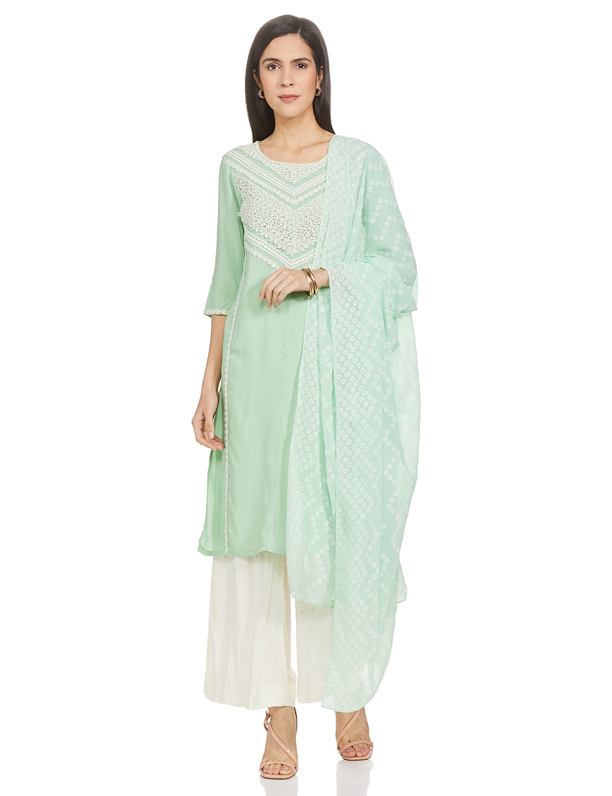 Aurelia Women's Viscose Regular Round Neck Embroidery Kurta Set
