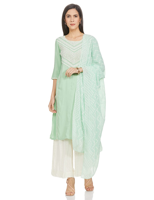 Aurelia Women's Viscose Regular Round Neck Embroidery Kurta Set