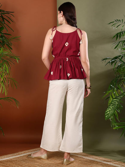 Stylum Womens Bandhej Printed Rayon Short Peplum Top