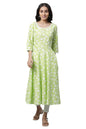 Aurelia Women's Green Leaf Print Cotton Anarkali Kurta
