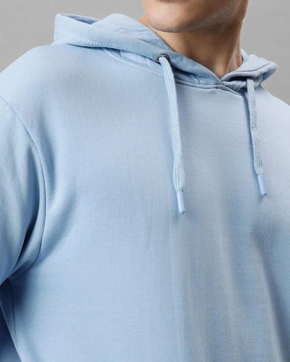 ADRO Men's Cotton Neck Hooded Sweatshirt (H24-PLN-SK_Sky Blue
