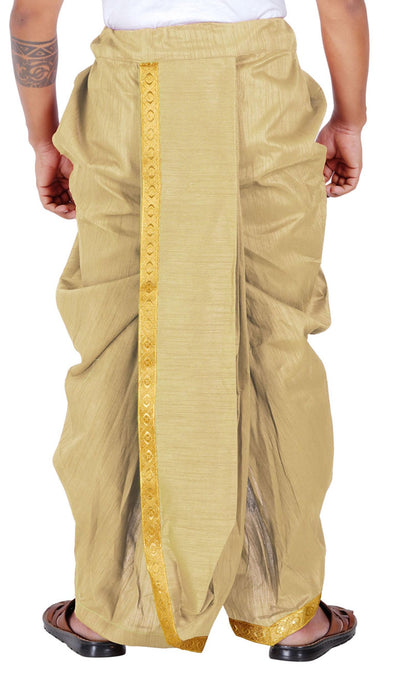 Prakasam Cotton MenS Colour Ready Dhoti With Zig Zag Self Design Border