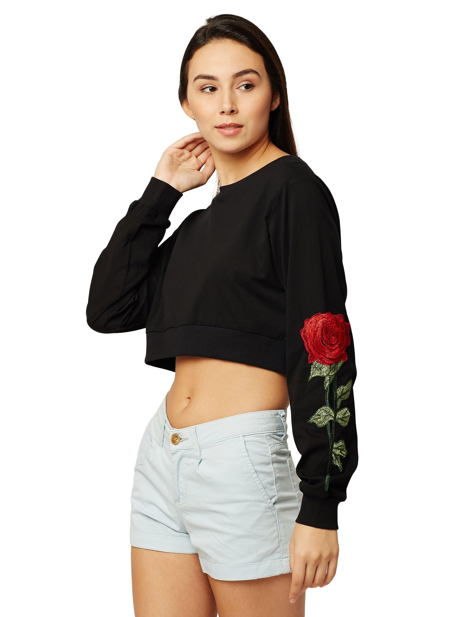 Miss Chase WomenS Cotton Regular Fit Crop Top (Mcss18Tp10-46-62-06_Black_X-Large)