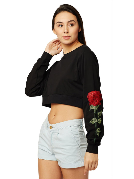 Miss Chase WomenS Cotton Regular Fit Crop Top (Mcss18Tp10-46-62-06_Black_X-Large)
