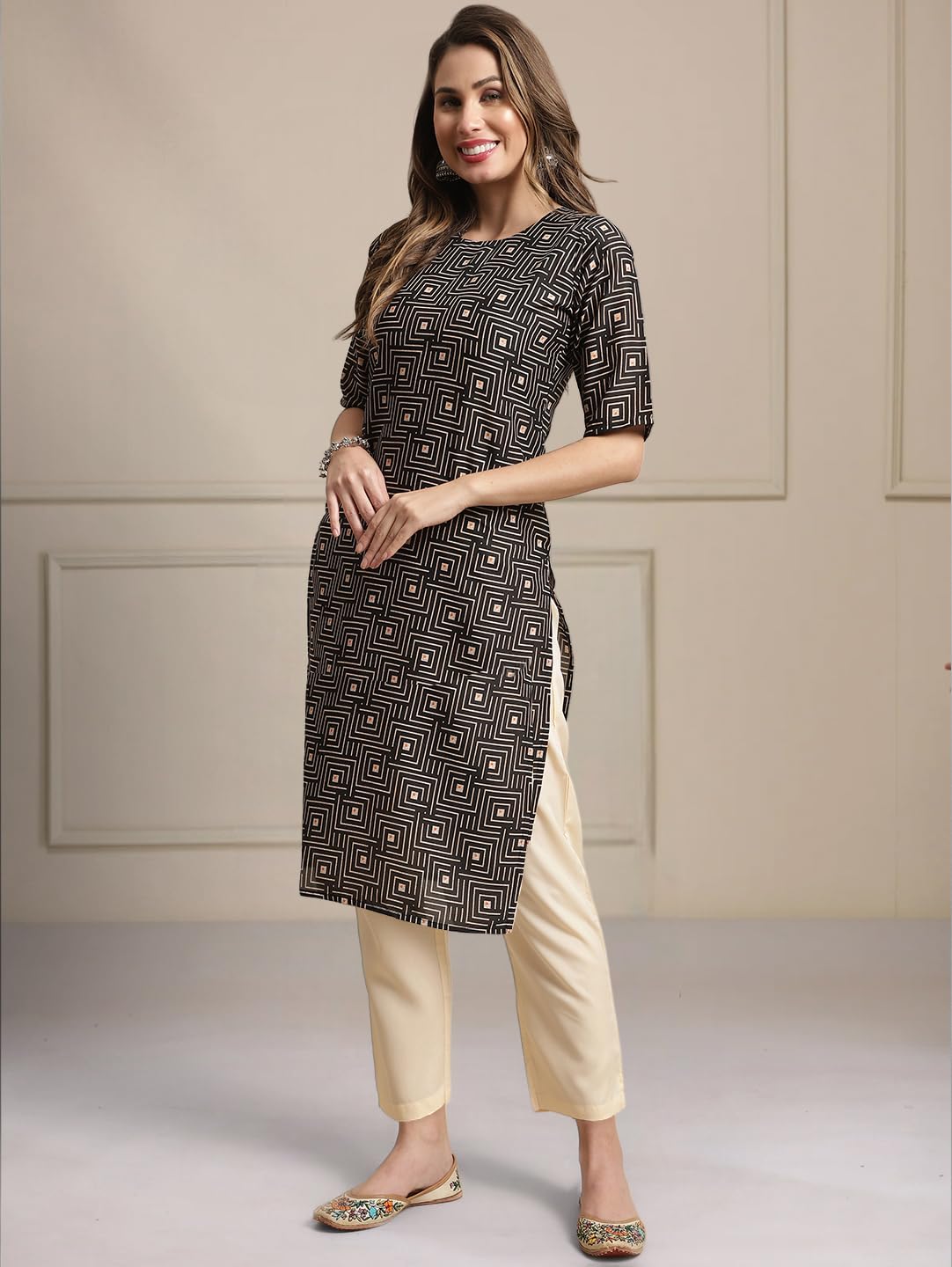 Tee Projekt Printed Crepe Kurti & Pant Set For Women Festival Wear Stylish Kurta Set