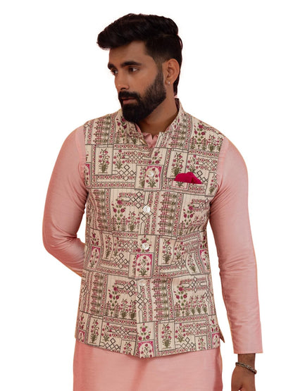 Kisah Nehru Jacket For Men  Printed Cotton Blend Modi Jacket | Ethnic & Formal Waist Coat For Weddings, Parties & Office Wear