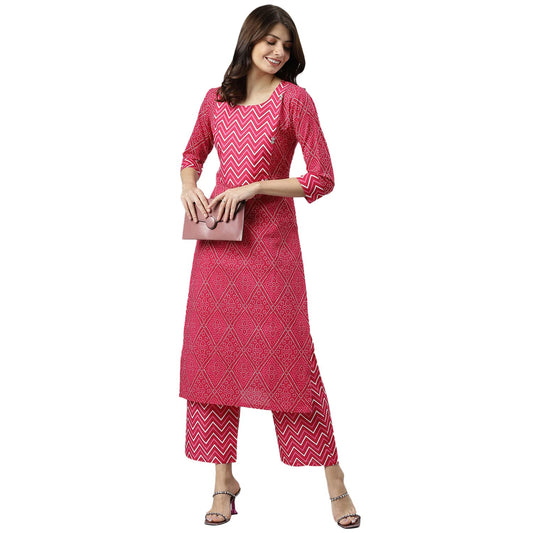 Anni Designer WomenS Polycotton Straight Kurta With Palazzo (Fateh Pink_M_Pink_Medium)