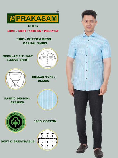 Mens Striped Regular fit Cotton Casual Shirt Blue