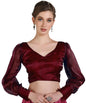 Pujia Mills Woman Wine Designer Zimi Chu Slub Shining Material With Sequnace Work Blouse