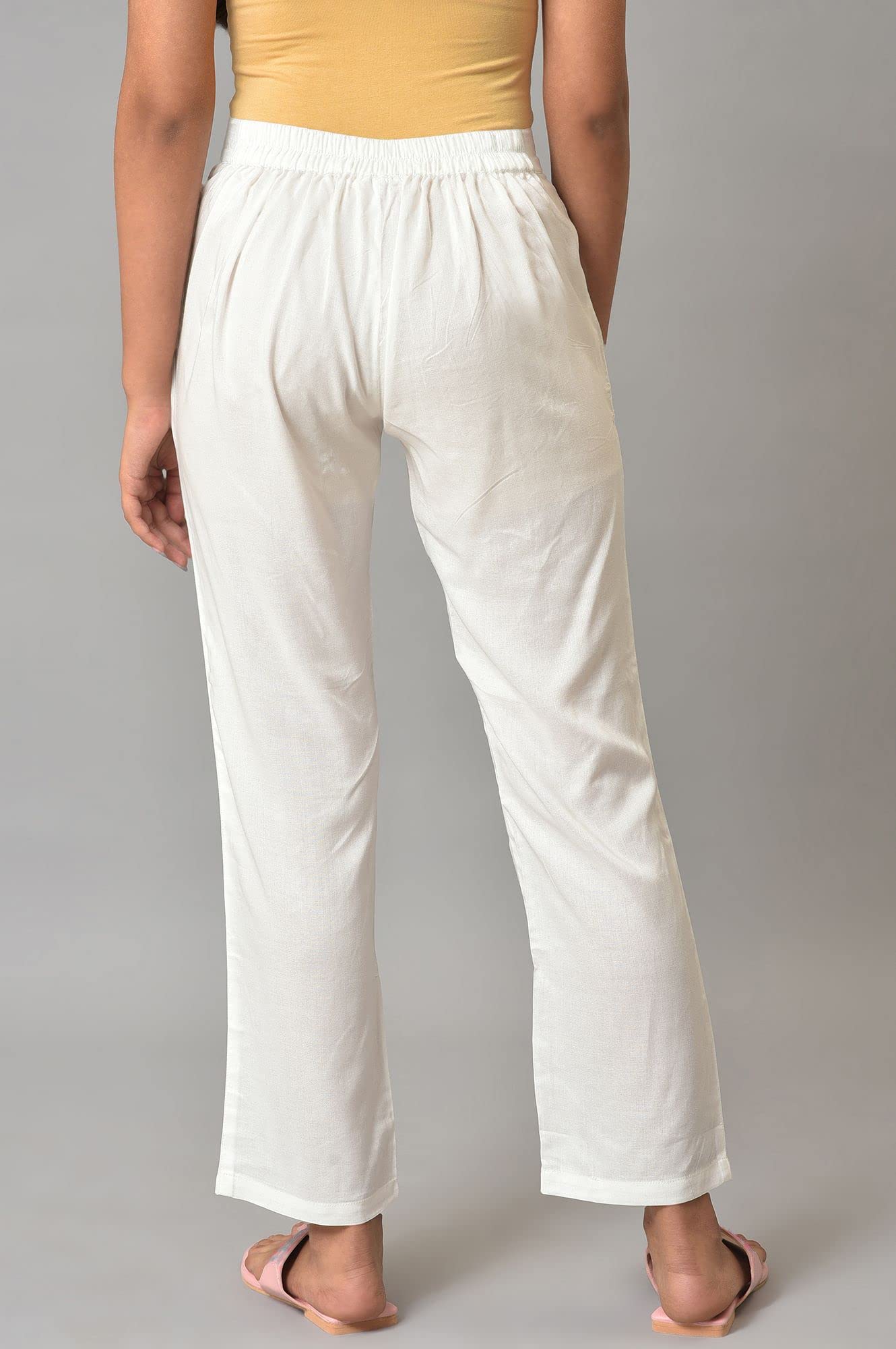 Aurelia White Solid Parallel Ethnic Bottomwear