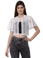 Style Quotient Women Off White Self Design Lace Open Front Smart Casual Shrug