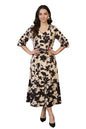 Aurelia WomenS Beige Floral Printed Flared Western Dress - (A16322-510127-Xs)