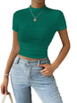 Sugathari Girls & Womens Green Casual Semitransparent Cropped High-Neck Lace Trim Ladies T-Shirt, Short Sleeve Schiffli Crop T