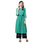 idaLia Navy Blue & Rama Green Ethnic Kurta Set for Women 3/4 Sleeve, Round Neck Cotton A-line Solid Kurta with Palazzo Pant Set