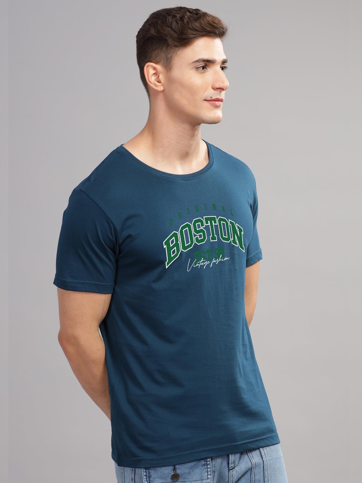 ADRO Mens Printed T Shirt - Premium Cotton Graphic Printed Tshirt - Teal T-Shirt - RN24-BOST-SB