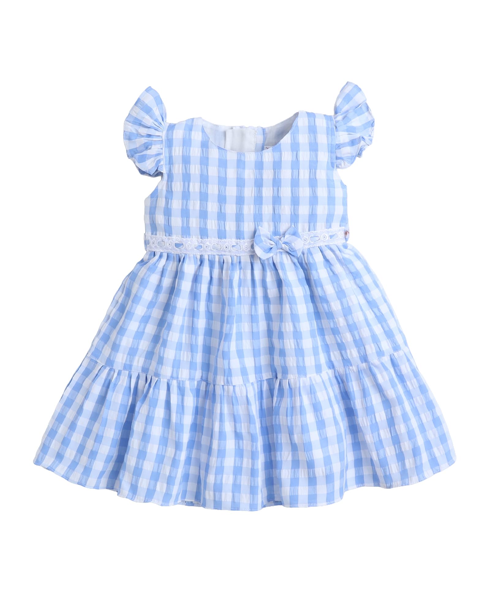 BUMZEE Girls Polyester Cap Sleeves Checkered Knee Length Frock/Dress Blue - 1-2 Years (Peb11441E-blu)