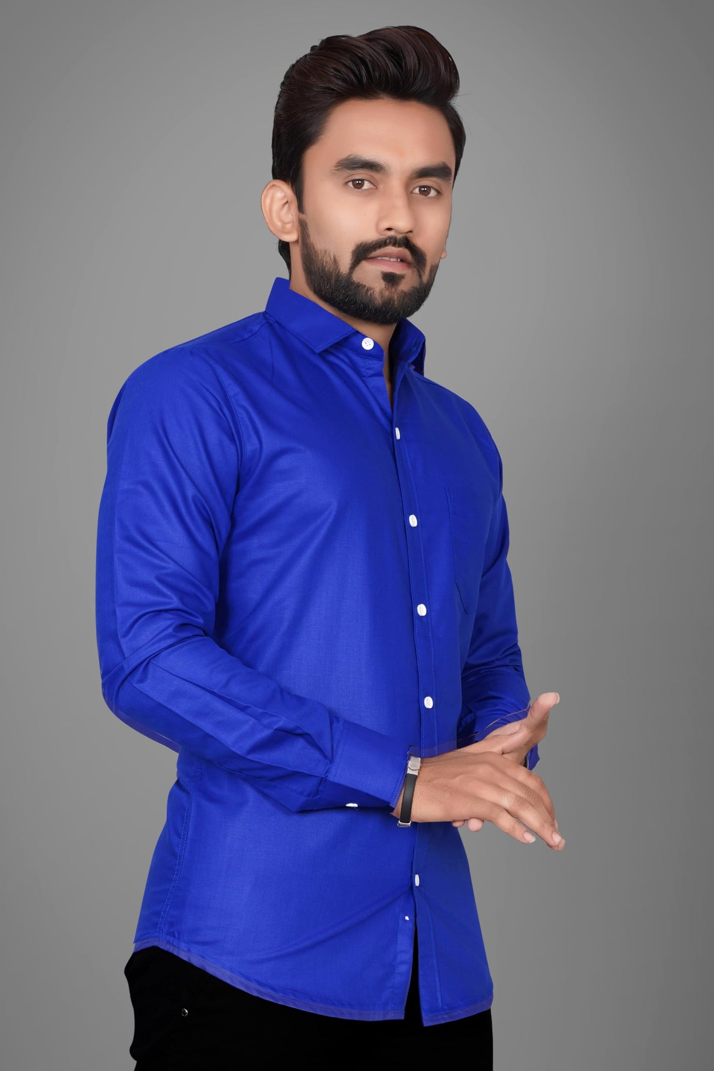 Besix MenS Cotton Blend Solid Shirt With Spread Collared Full Sleeve Button Closure Curved Hem Straight Length And One Pocket |