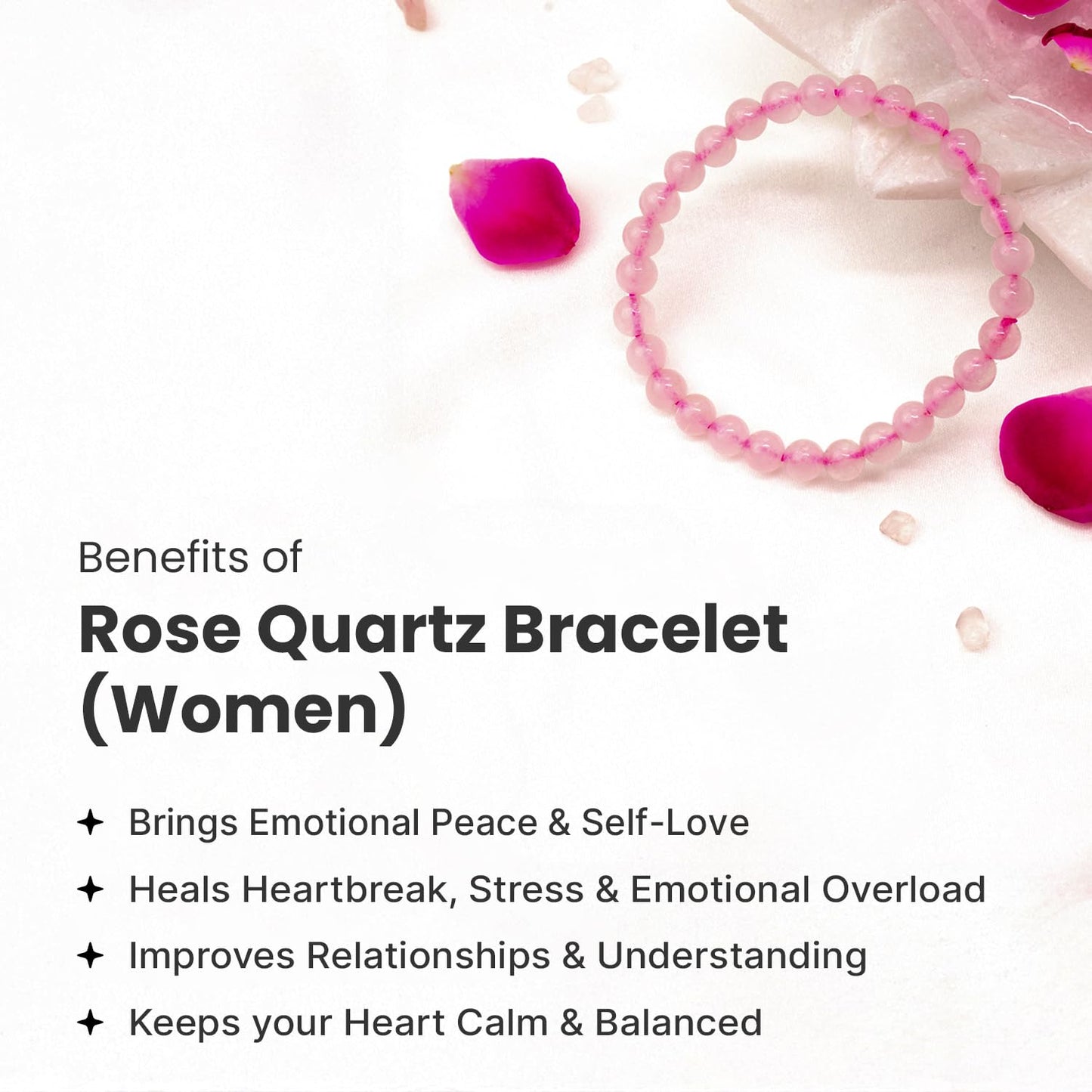 Astrotalk Rose Quartz Bracelet for Women (6mm Beads) | Rose Quartz Crystal of Love for Self-Love & Emotional Healing | Hand Bracelet for Women | Gift for Woman | Valentine Gift for Girlfriend