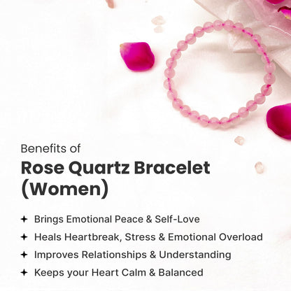 Astrotalk Rose Quartz Bracelet for Women (6mm Beads) | Rose Quartz Crystal of Love for Self-Love & Emotional Healing | Hand Bracelet for Women | Gift for Woman | Valentine Gift for Girlfriend