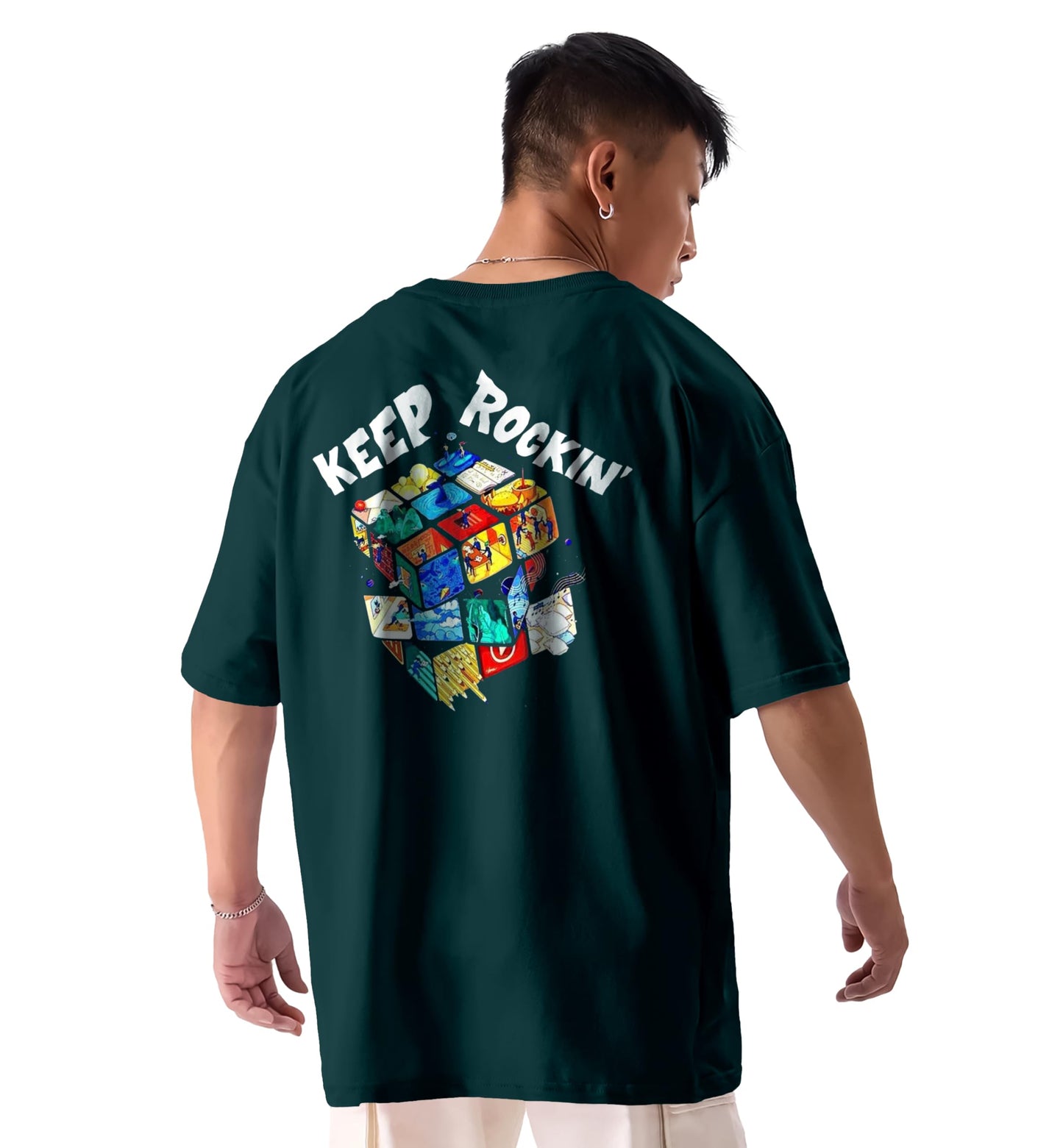 KydaMenS Oversized Cotton Round Neck Front And Back Printed Tshirt (Pack Of 1)